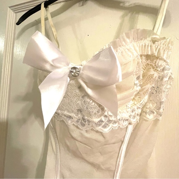 Coquette White Lacy Chemise with Padded Bra | Sexy Sparkly Lingerie Bride Lace - Picture 5 of 14